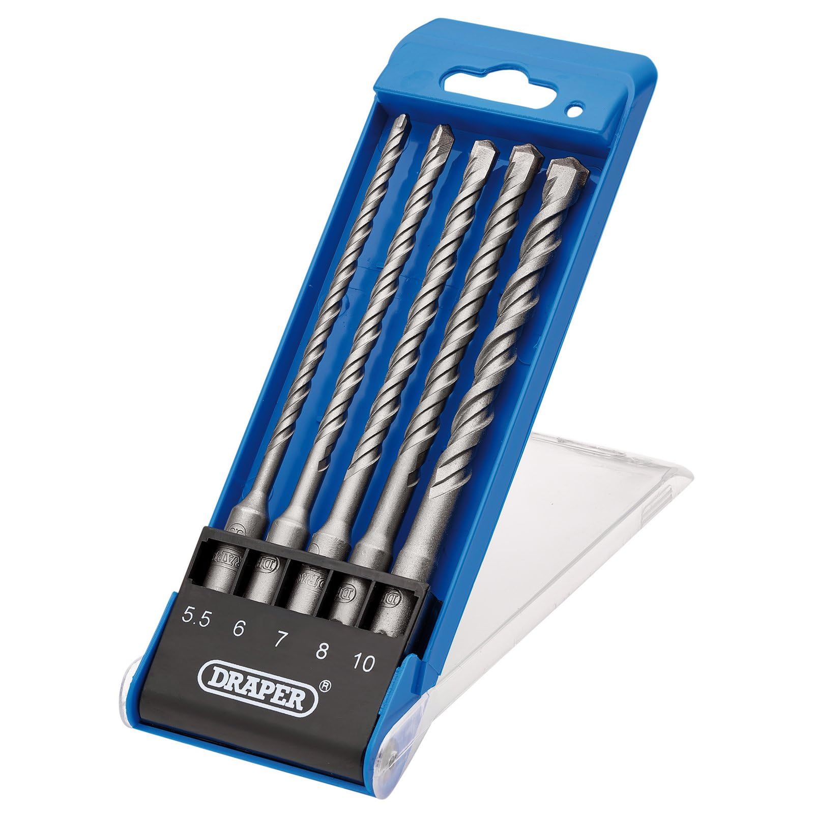 Draper 5pcs SDS Plus Centric Tip Drill Bit Set, 12427, Tungsten Carbide Tip, Double Flute, for Concrete Masonry, Brick, Stone