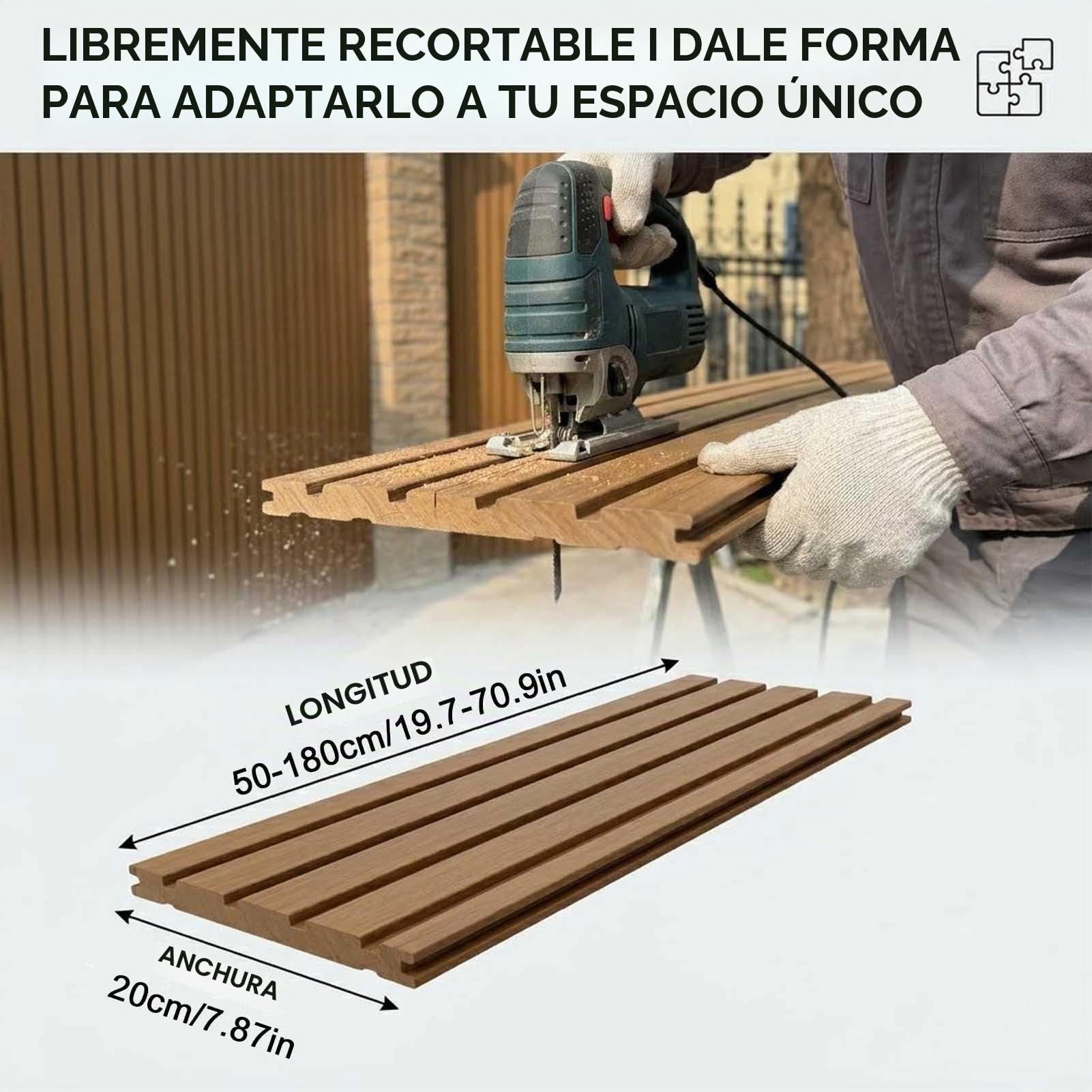 Paneles Arrimadero WPC Paneles Pared Decorativos 3D Lamas (Resistentes Intemperie) Revestimiento De Madera Acanalada para Patios Y Jardines Cero Mantenimiento(20x100cm/7.87 X39.37IN)