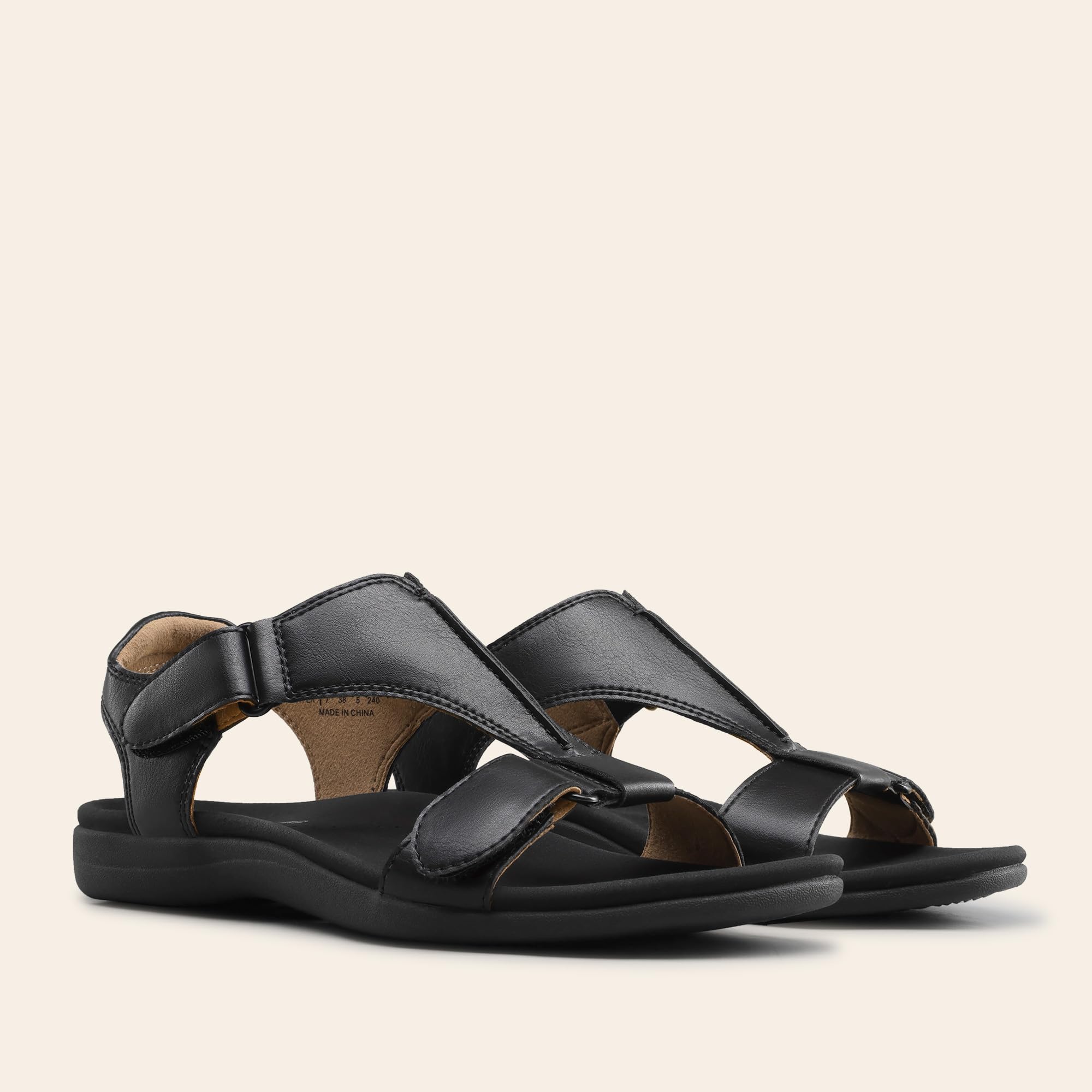 DREAM PAIRS Damen-Sandalen mit Fußgewölbeunterstützung, T-Riemen, orthopädische flache Sandalen, bequeme Sommerschuhe