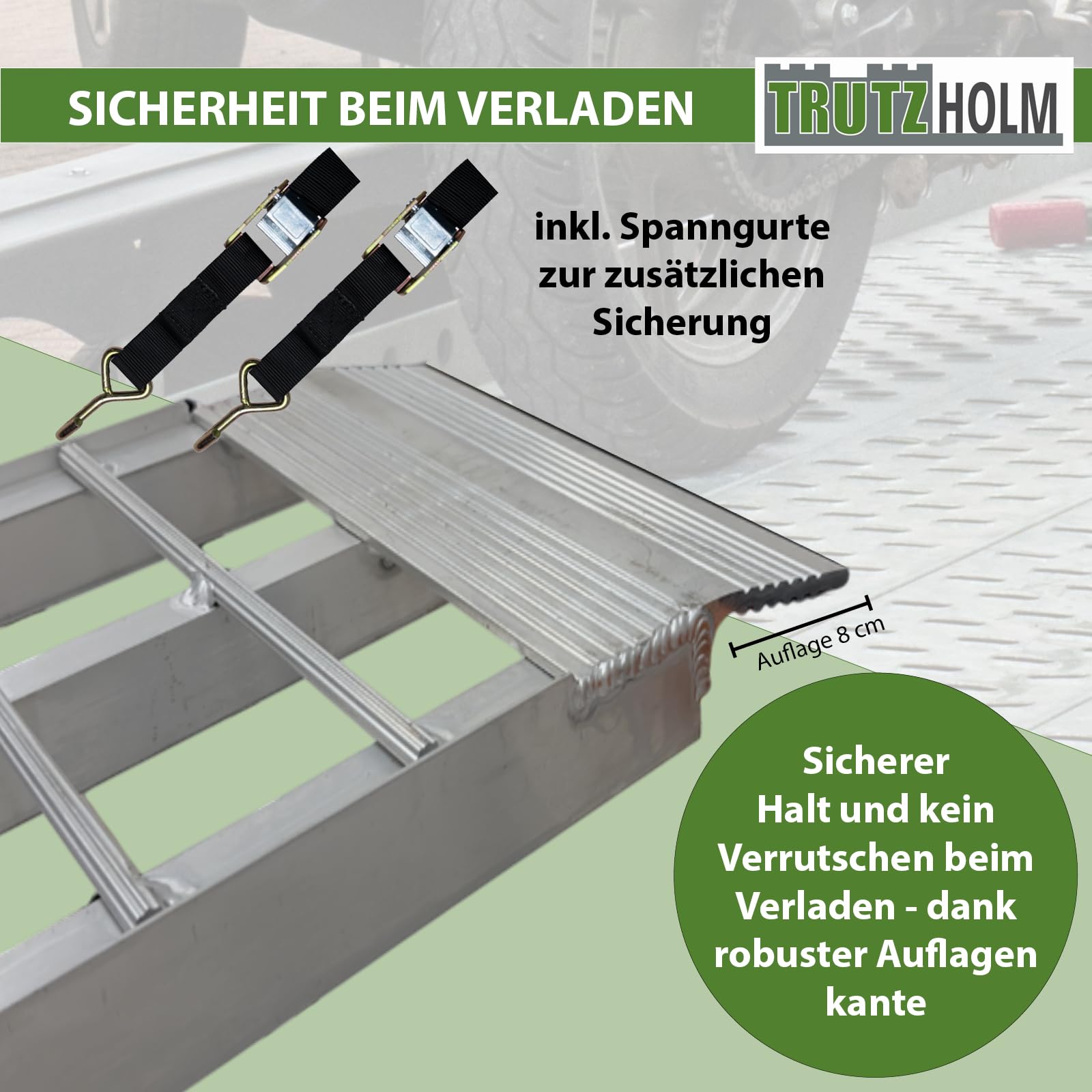 TRUTZHOLM Auffahrrampe klappbar 305 cm Traglast 272 kg Aluminium | Verladerampe für Motorrad Roller leichte Cruiser inkl. Spanngurt