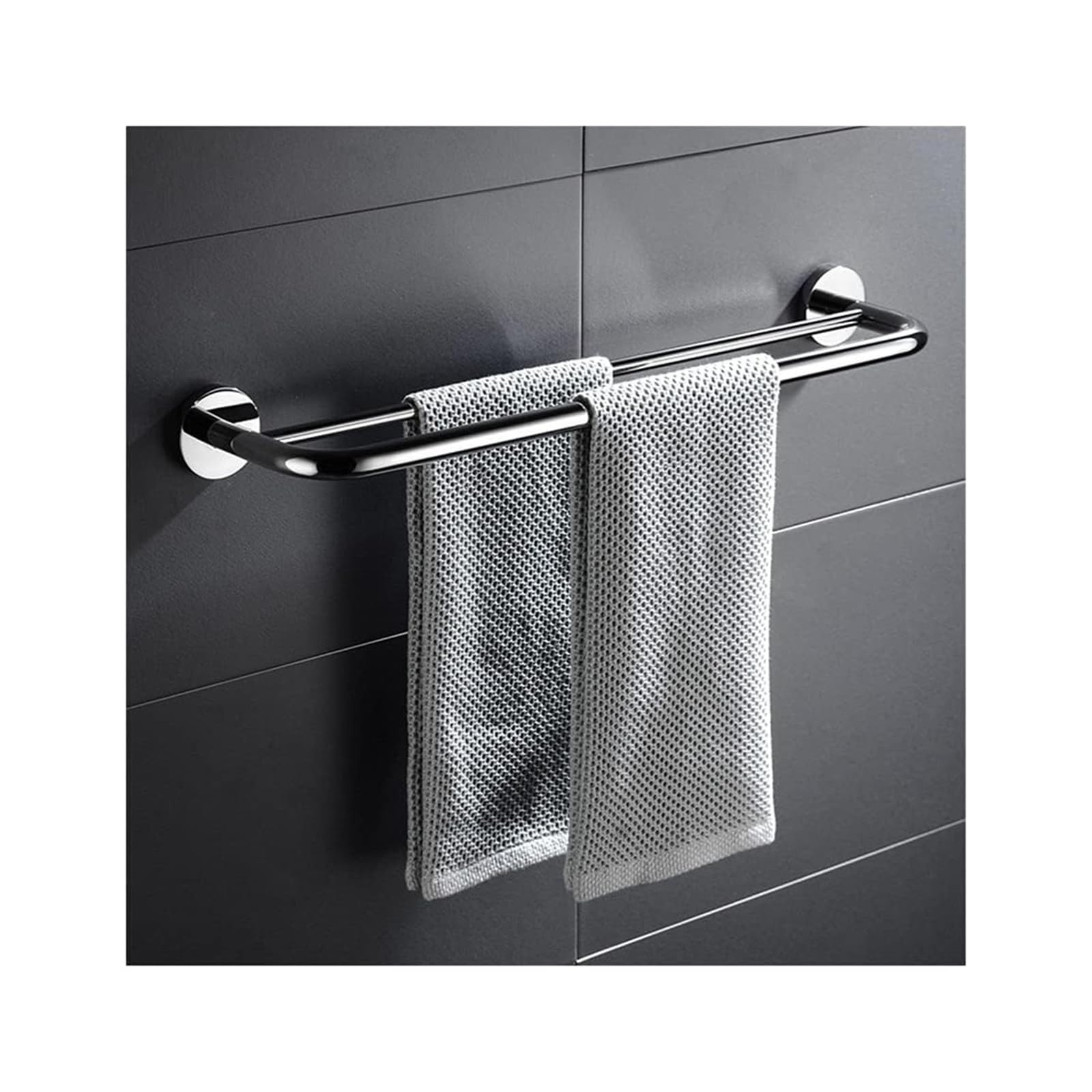 Towel Rail Chrome Wall Mounted Bathroom Towel Bar Set With Paper Holder Toilet Brush Robe Hook(Double Towel Bar)
