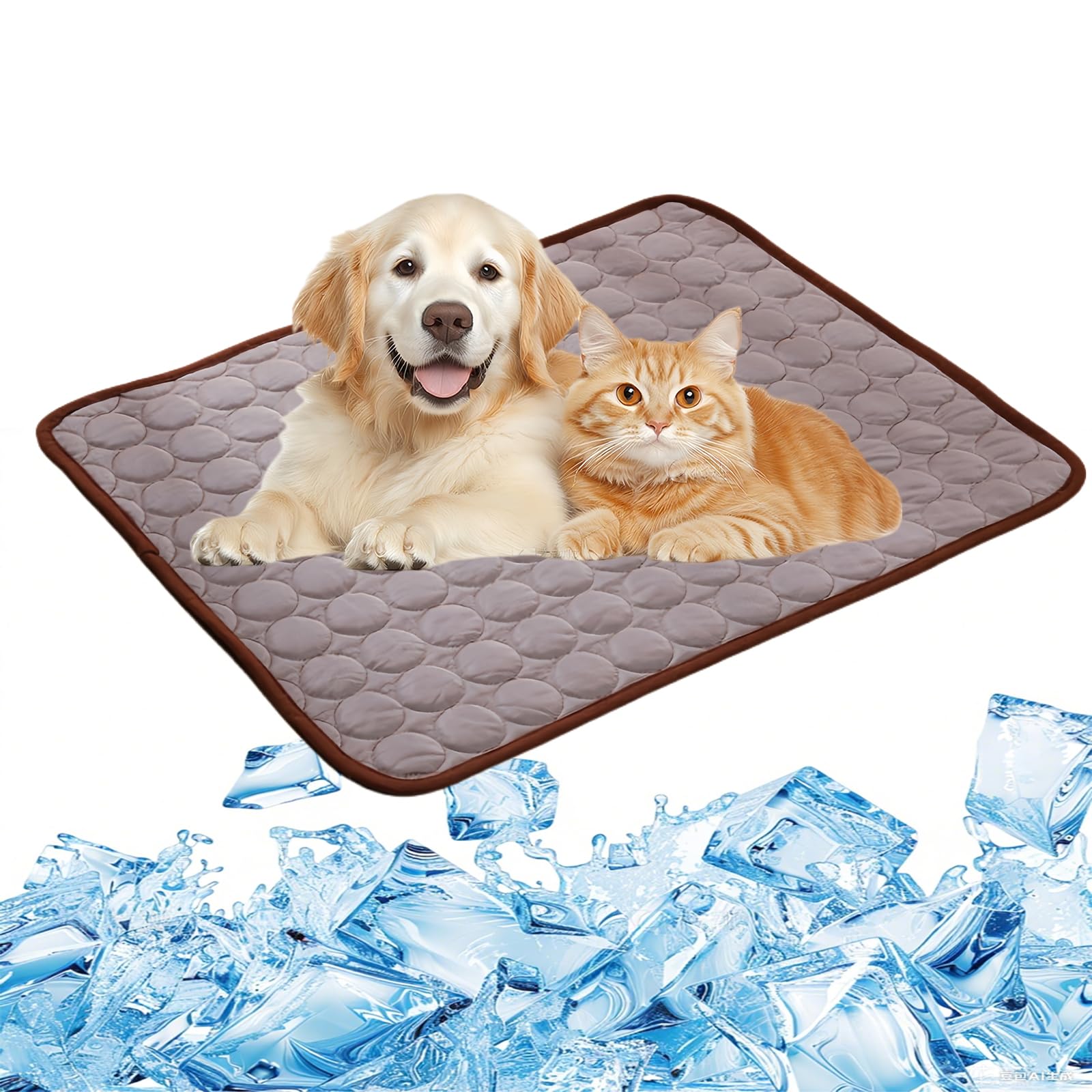 Dog Cooling Mat, Pet Cooling Mat for Cats, Cool Blanket or Large Dogs In Hot Summer, Durable Cool Pad Waterproof & Easy Clean. (Brown,M)