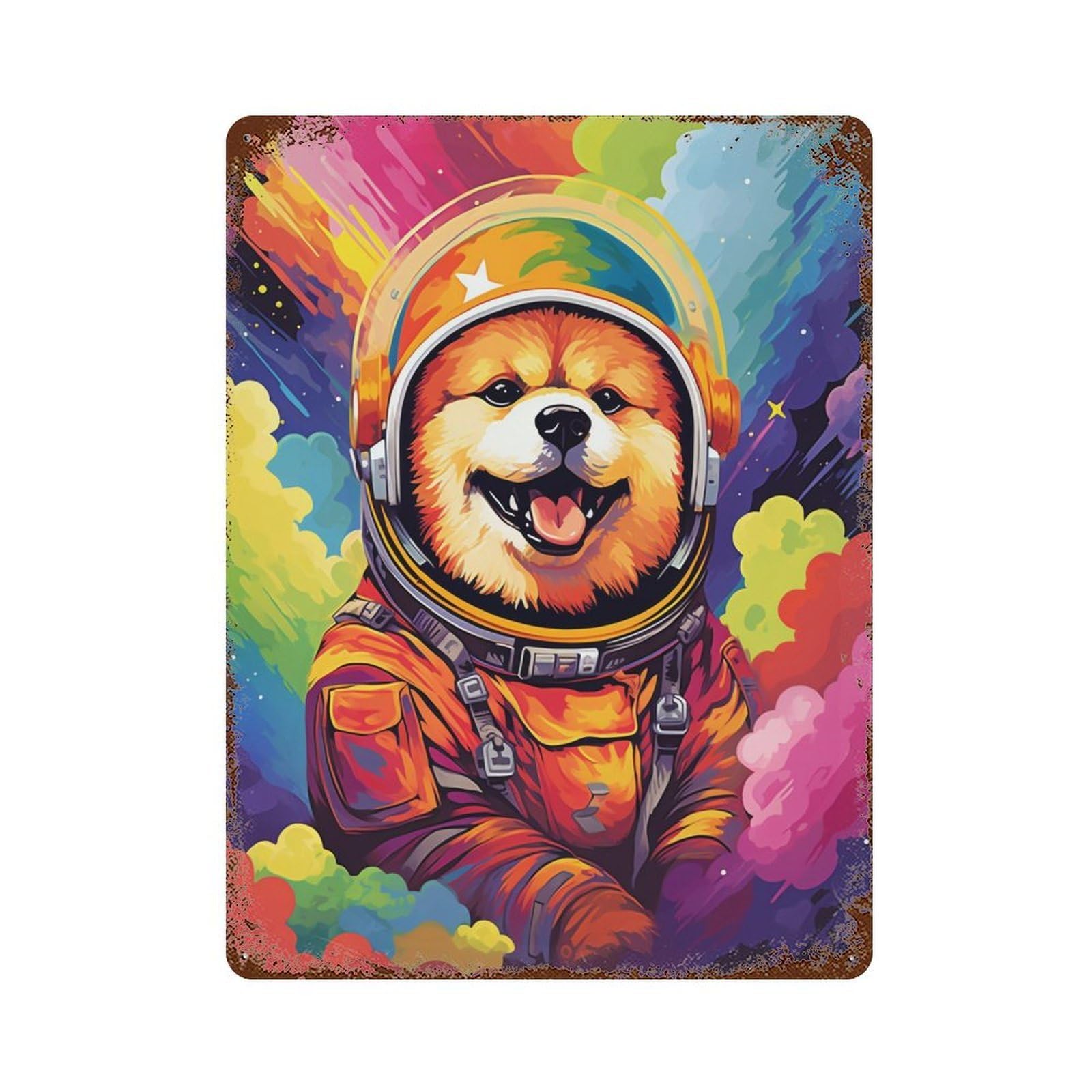 Space Pup Adventure -32 Vintage Rust Metal Sign 15.7"x11.8", for Patio, Garden Room And Bar Decor, Novelty Wall Decor