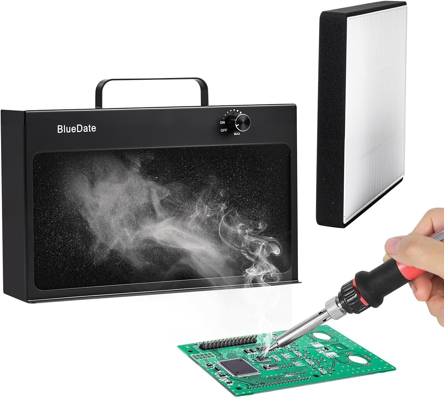 Solder Fume Extractor with HEPA and Carbon Filter - Portable Smoke Absorber + Original Replacement Filter（2 Pack）