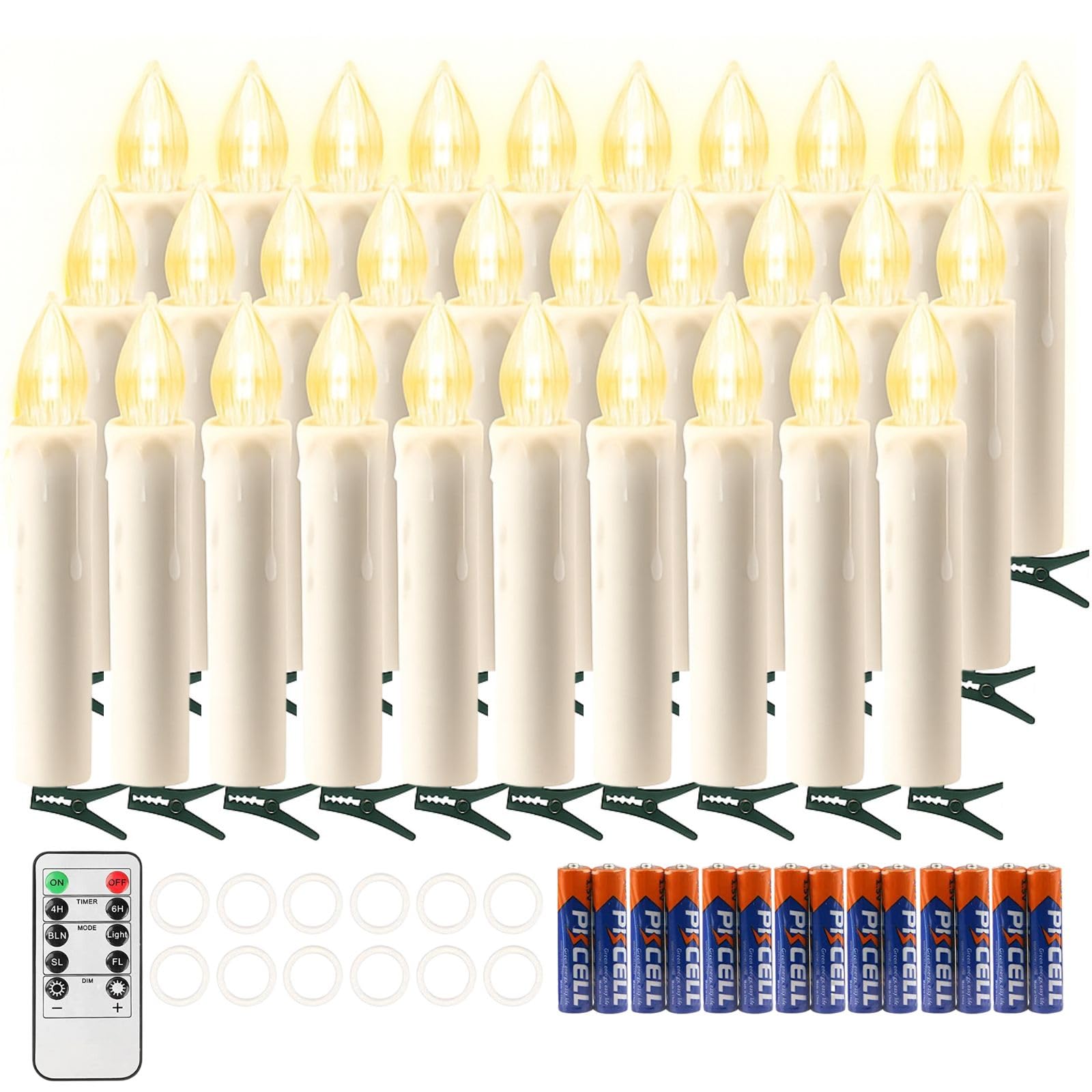 Koopower 30er LED Kerzen mit Timer und Batt., IP64 Dimmbar Kerzenlichter Flammenlose Christbaumkerzen für Weihnachtsbaum, Weihnachtsdeko, Hochzeit, Geburtstags, Party-Warmes Weiß