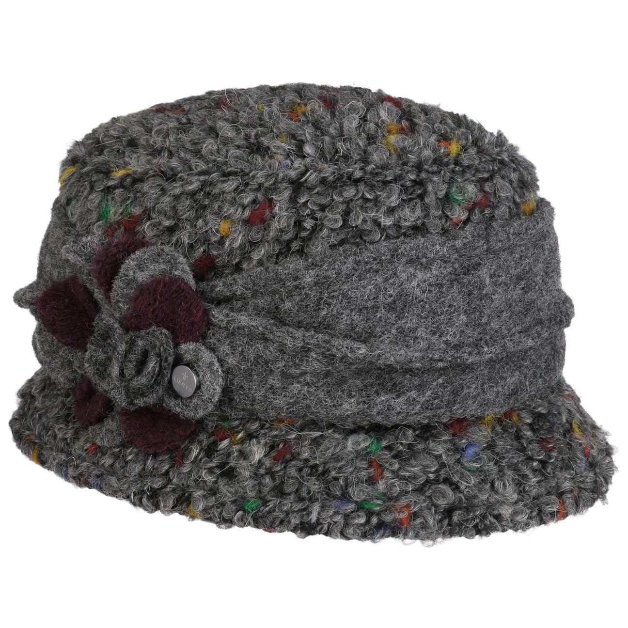 Lierys Colourtouch Wool Bucket Hat Flower Felt Trim Made in Italy Women Winter Grey