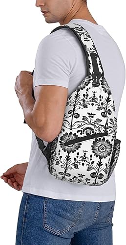 Miniatura 6 de Small Crossbody Bags for Women Men - Vintage Flower Black White Print Adjustable Shoulder Bag Fanny Packs Belt Sling Bag Crossbody Purses Backpack