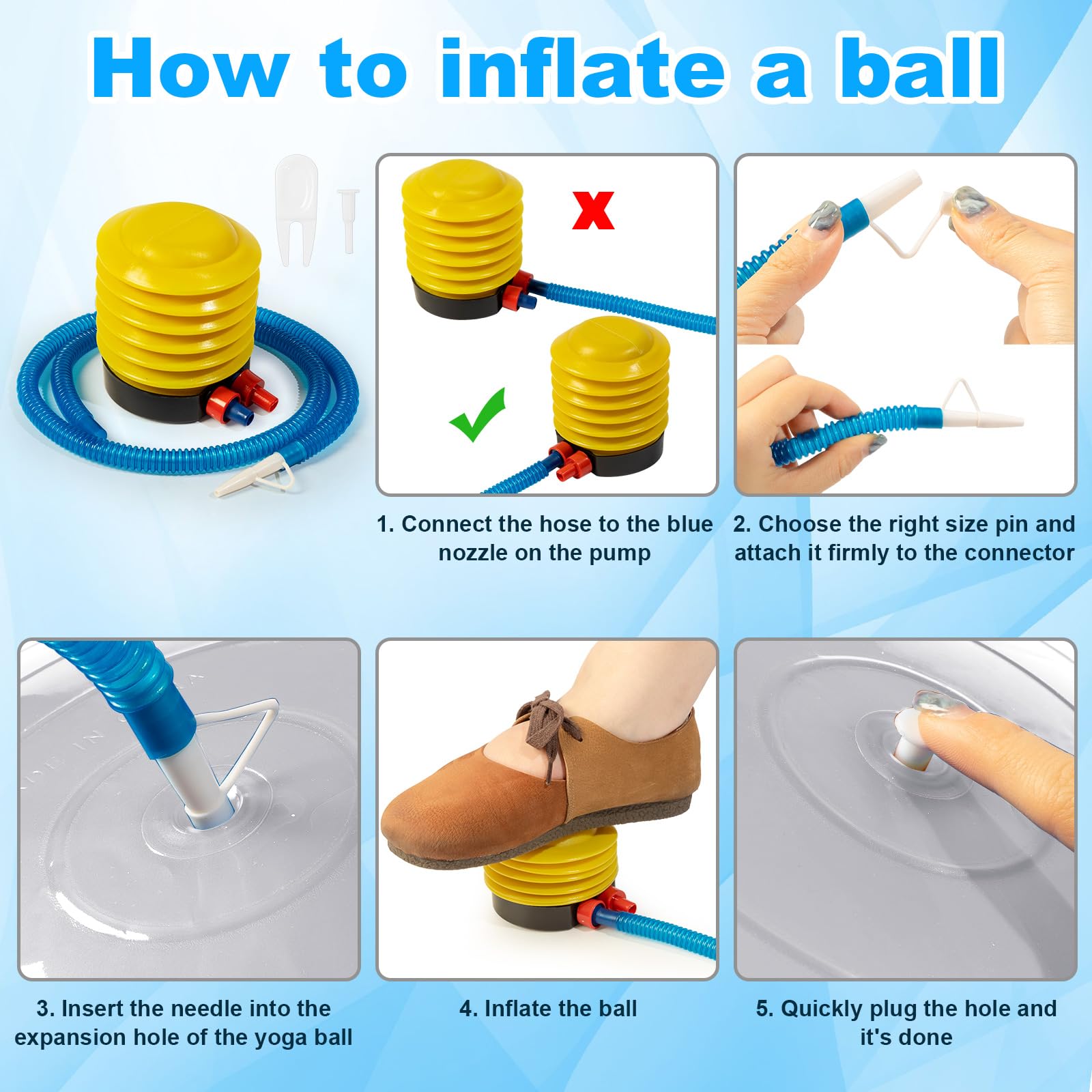 Jexine 6 palline da yoga in PVC, per equilibrio e stabilità e equilibrio, pompa rapida per allenamento fisico, gravidanza, casa, ufficio, palestra
