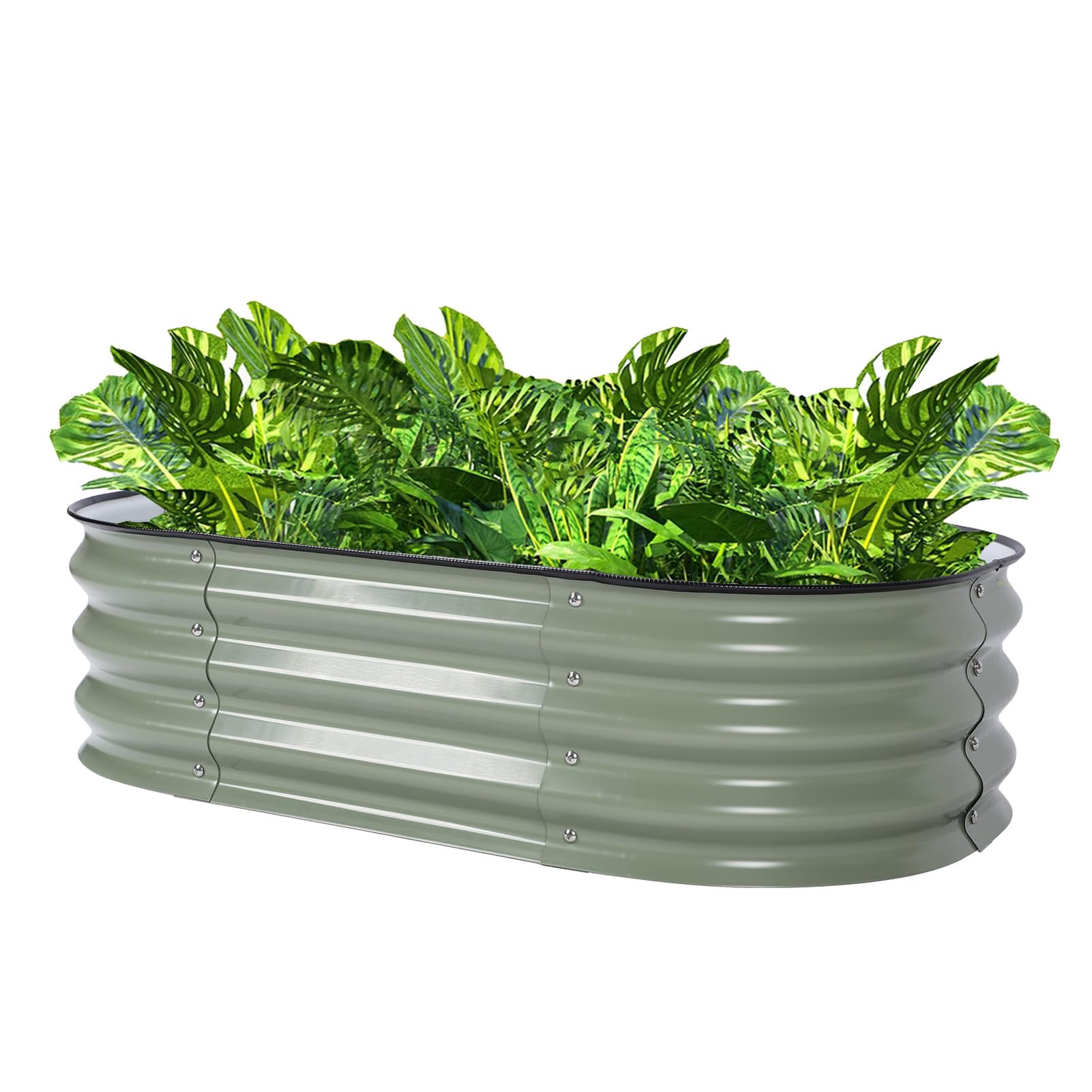 Raised Bed Metal Plant Bed Oval Garden Plant Box Terraces Vegetable Bed Plant Pot Flower Box for Balcony Terrace and Garden 105 X 60 X 28 Cm (Light Green)
