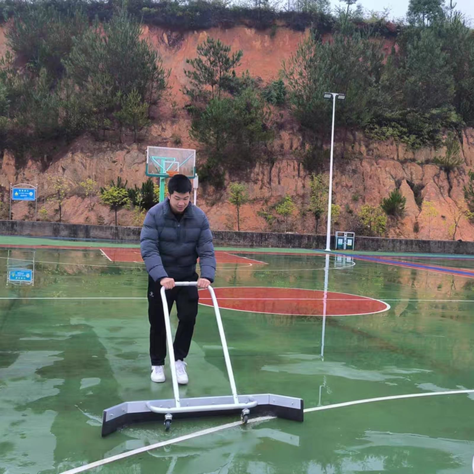rasqueta de Agua de Aluminio. Carrito Limpiador con empujador de Agua Plateado de 1,5 m de Ancho con Ruedas, asa y Tiras reemplazables