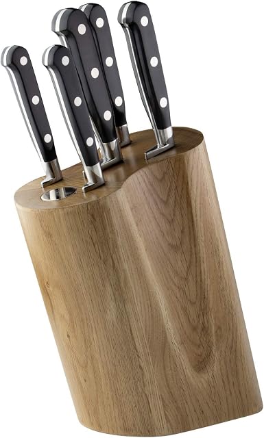 Sabatier Professional Curved 5 Piece Knife Block Set - Solid Oak, Full Tang Knives, High Carbon Steel, Taper Ground Blades, Triple Rivet Comfort Handles. Sharper for Longer. by Taylors Eye Witness.
