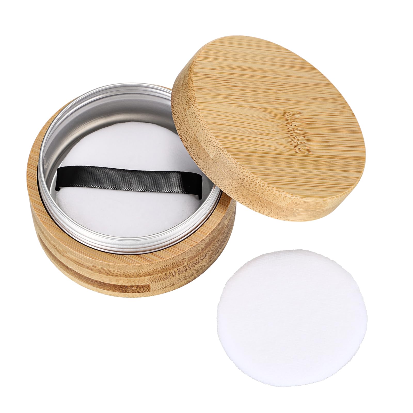 Contenitore per cipria con 2 nappe, in bambù, con piccolo contenitore in alluminio, portatile, per bambini, leggero, rotondo, per cipria, polvere per il corpo, polvere di talco