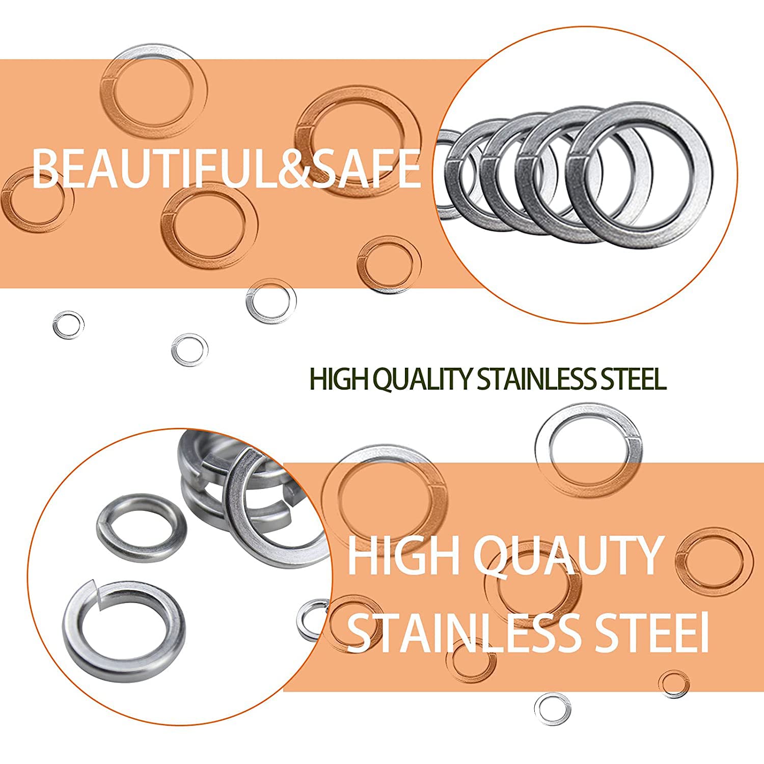 M5 Stainless Steel Split Spring Lock Washers, 5mm ID, 8mm OD, 18-8 (304) Stainless Steel Lock Washer Elastic Gasket 200pcs (M5)