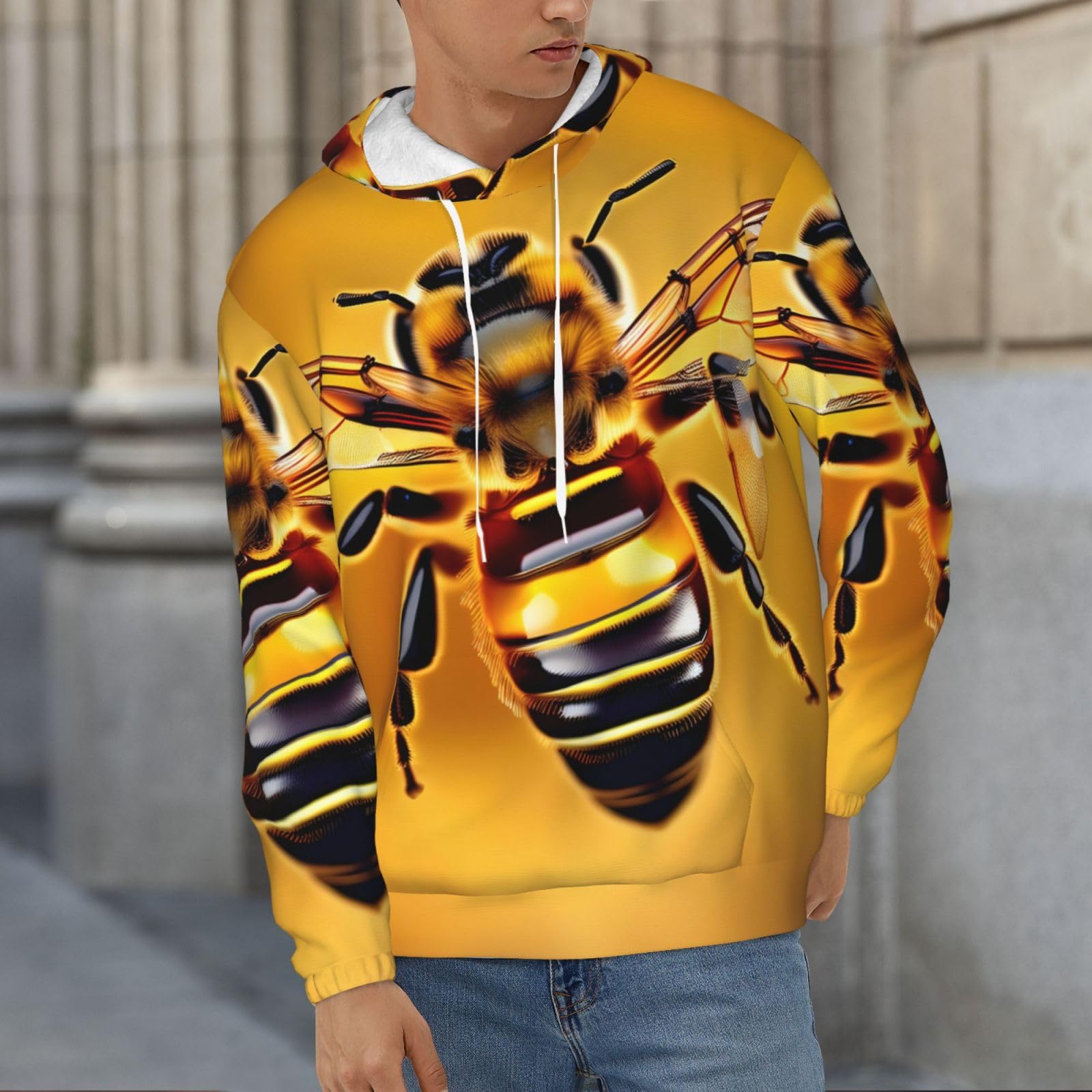 Męska bluza z kapturem z nadrukiem pszczoły, casualowa grafika z nadrukiem bluzy z kapturem z kieszenią