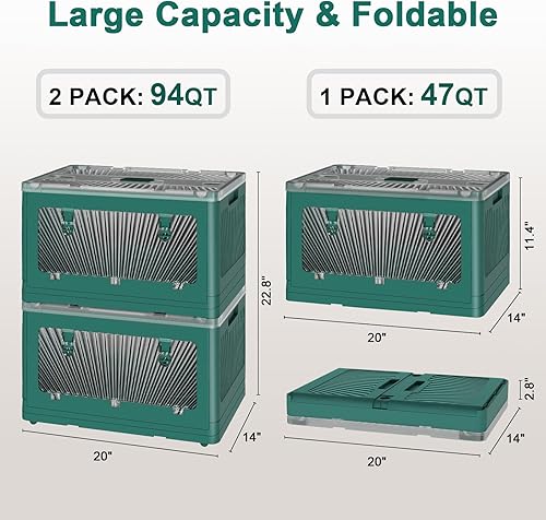Miniatura 6 de Sindax Paquete de 2 contenedores de almacenamiento con tapas, contenedores de almacenamiento grandes plegables de 13.8 galones con ruedas y puerta,
