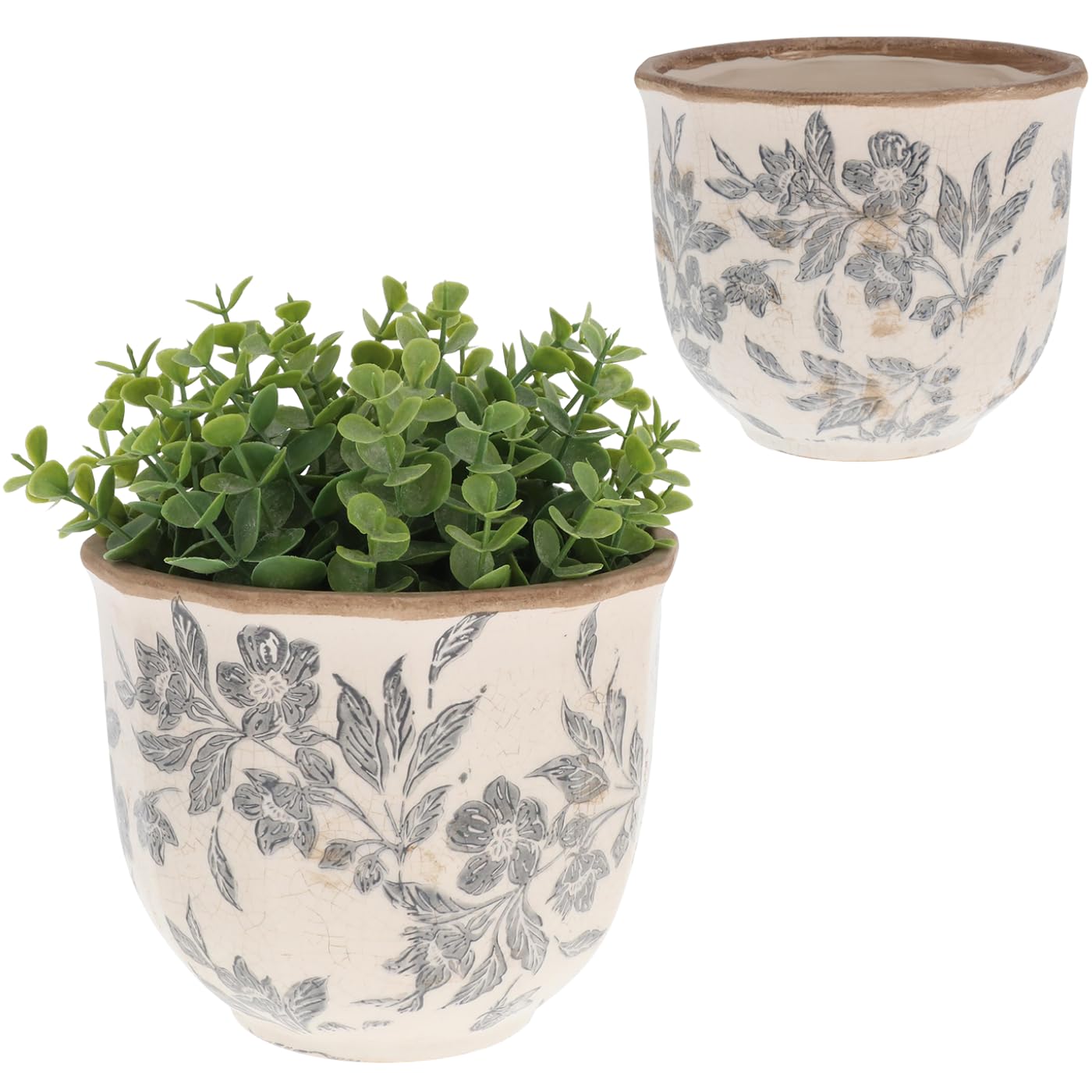 Shudehill Giftware Misty Garden Ceramic Large Planter, Floral, Crackle Finish