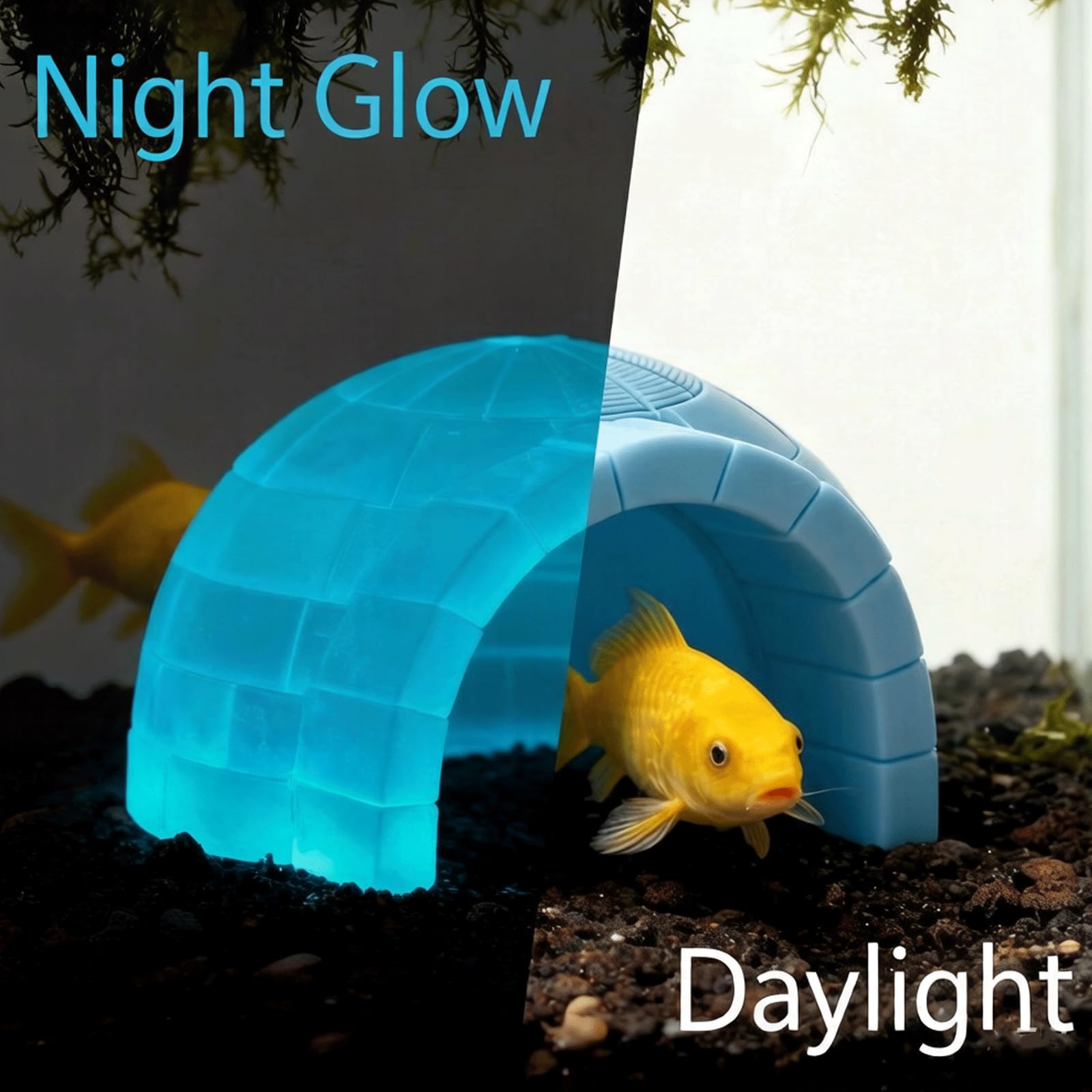 Aquarium-HöHle Nachtleuchtende AquariumhöHle 3D Druck Betta Fisch Versteck Iglu Design Aquarium-Landschaftsdekorationen-All