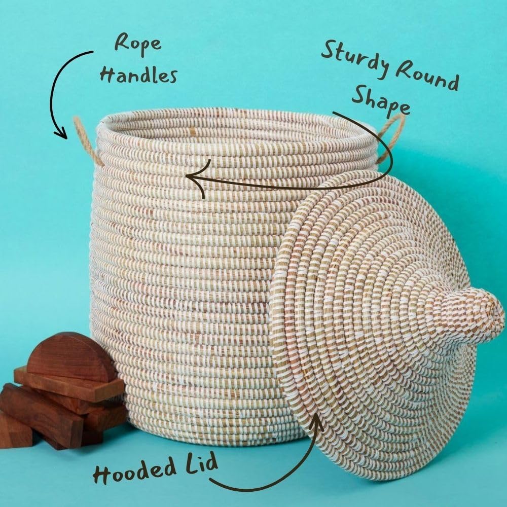 Basket Set for Laundry, Toys and Blankets, White, Set of 3pcs