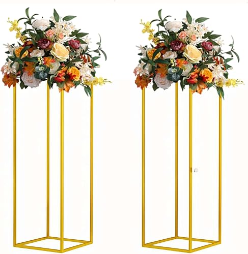 31.5inch 2 pcs Column Vases Gold Centerpieces for Table Metal Flower Stand Gold Wedding Centerpieces for Tables Party Floral Stands for Flowers