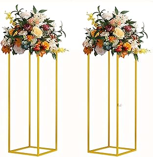 31.5inch 2 pcs Column Vases Gold Centerpieces for Table Metal Flower Stand Gold Wedding Centerpieces for Tables Party Floral Stands for Flowers