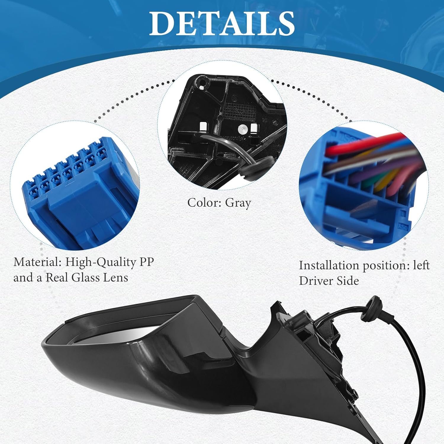 Grey Right Passenger Side Mirror with Anti-Glare Power Folding Heated Replacement for Tesla Model Y 2020 2021 2022 2023 2024, 1905764-00-B 190576400B 159411200C