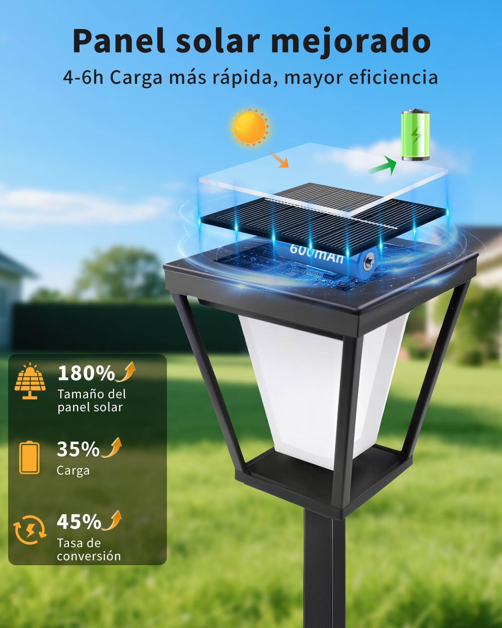 6 lámparas solares para exteriores con efecto de llama parpadeante, inalámbricas | 2 modos (luz blanca cálida/llama parpadeante), impermeable IP65, encendido y apagado automático, estaca para jardín o terraza