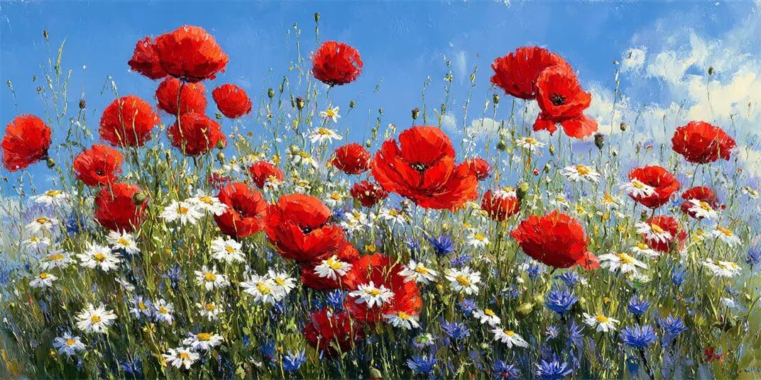 Diamond Painting Kits for Adults, 5D Diamond Art Daisy 60x120cm, DIY Large Poppies Dimond Art kits Adults, Full Drill Crystal Rhinestone Embroidery Canvas Gem Art Craft for Home Wall Decor (DP349)