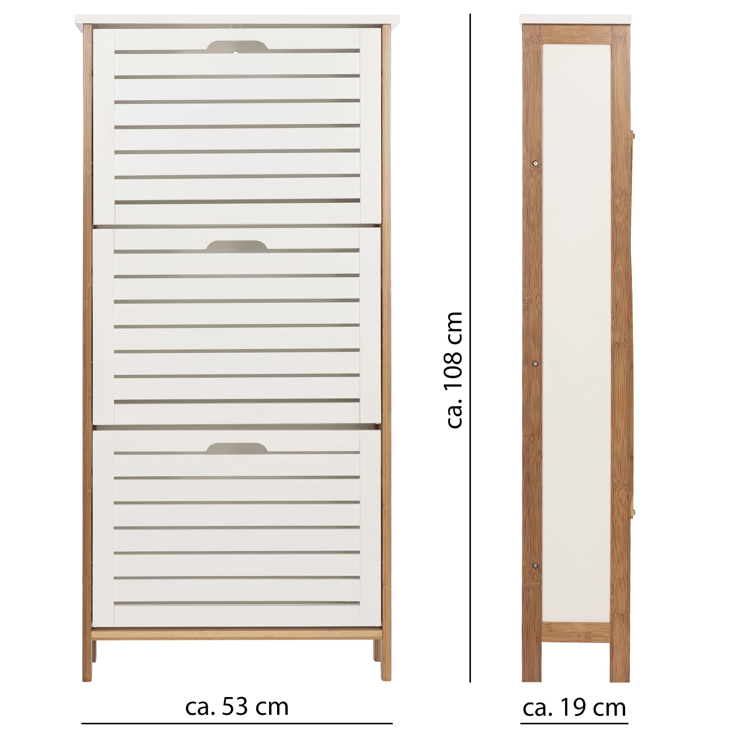 ONVAYA® Bambus Schuhkipper in Weiß | Platzsparender Schuhkipper mit 3 Klappen | Schmaler Schuhschrank mit Platz für 9 Paar Schuhe | Robustes Material mit Aussparungen für Luftzirkulation