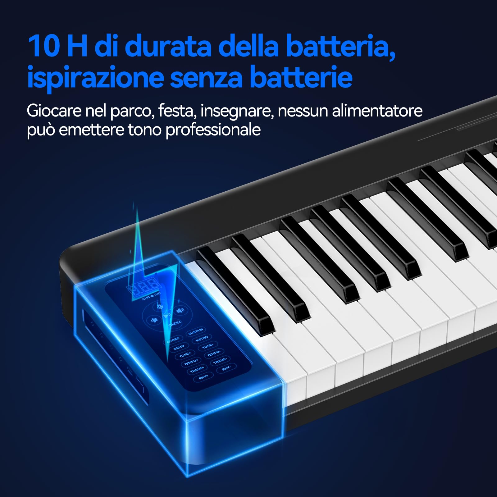 Rhymo Tastiera pieghevole per pianoforte, 61 tasti sensibili per pianoforte elettrico, tastiera elettrica portatile ponderata con Bluetooth MIDI, tastiera digitale pieghevole per principianti, viaggio