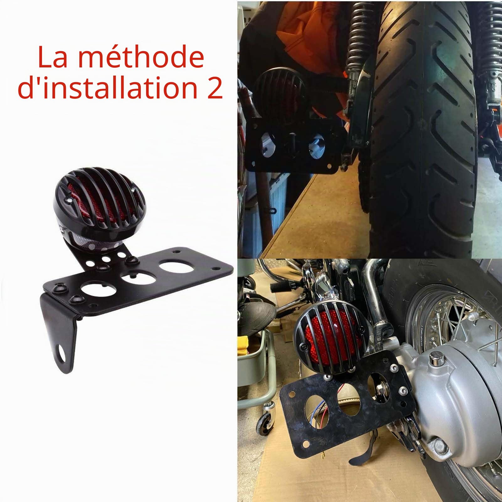 Feu Arrière Moto Feu Stop 12V Feux de Signalisation Feux de Plaque D'immatriculation Feu Stop avec Support - Coque Noire + Feux Rouges