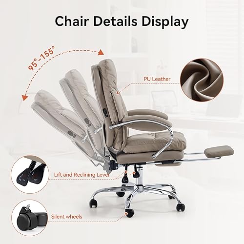 Miniatura 9 de LEAGOO Silla de oficina de masaje climatizada con reposapiés, silla de oficina ejecutiva ergonómica reclinable con masajeador para espalda baja,