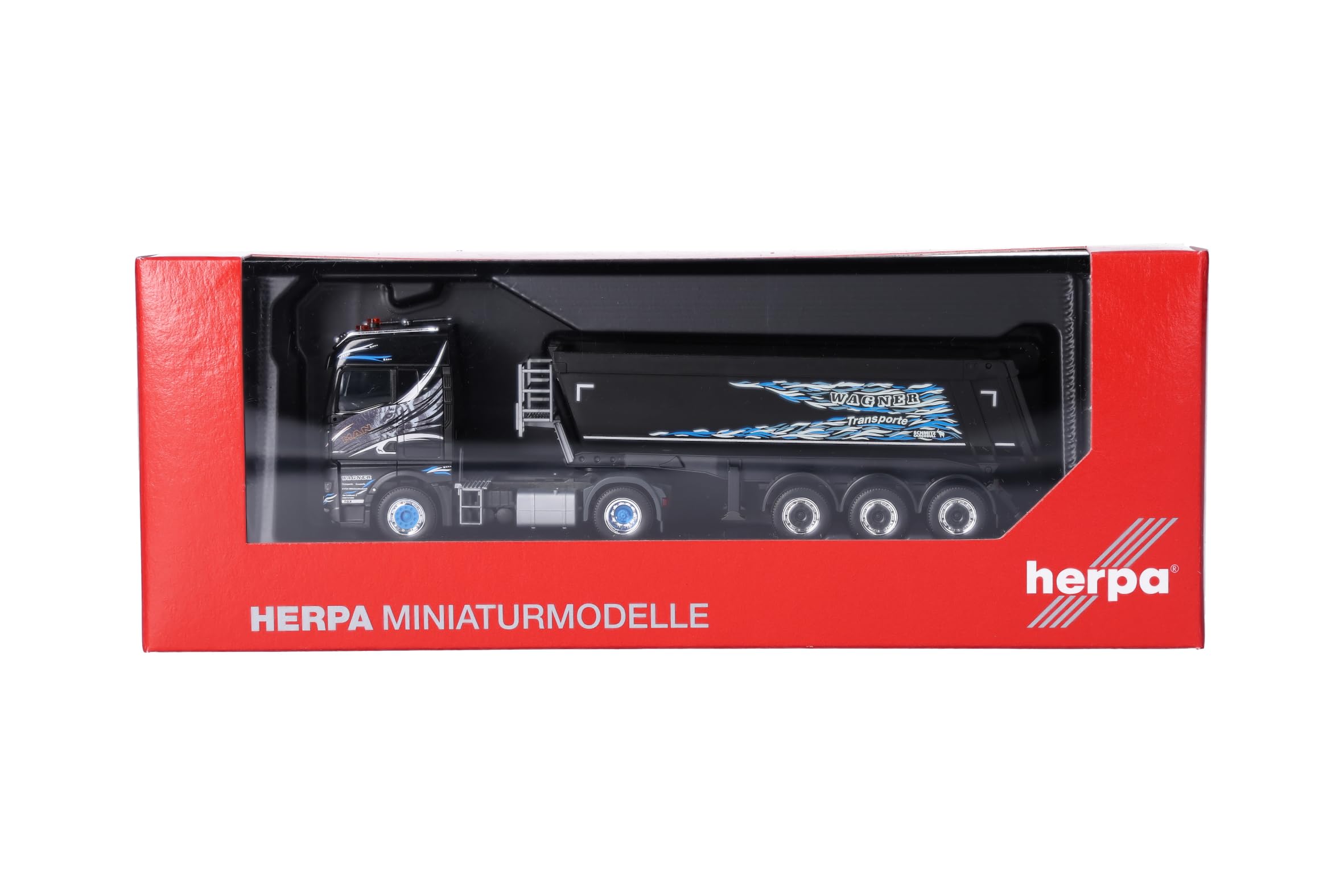 Herpa Model ciężarówki MAN TGX GM wywrotka z naczepą „Wagner Mitteleschenbach” (Bawaria/Mitteleschenbach), skali 1:87, model kolekcjonerski, wyprodukowany w Niemczech, wykonany z tworzywa sztucznego