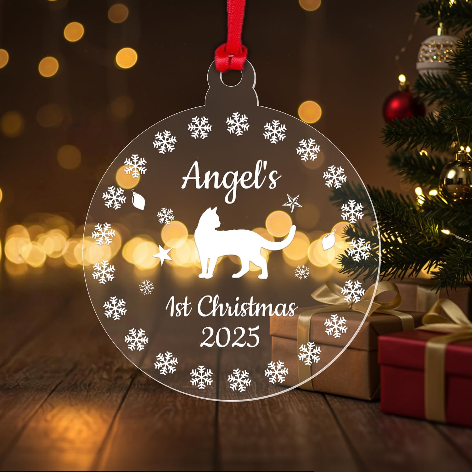 Personalised First Christmas Cat Bauble 1st Xmas Acrylic Tree Decoration Pet Gift