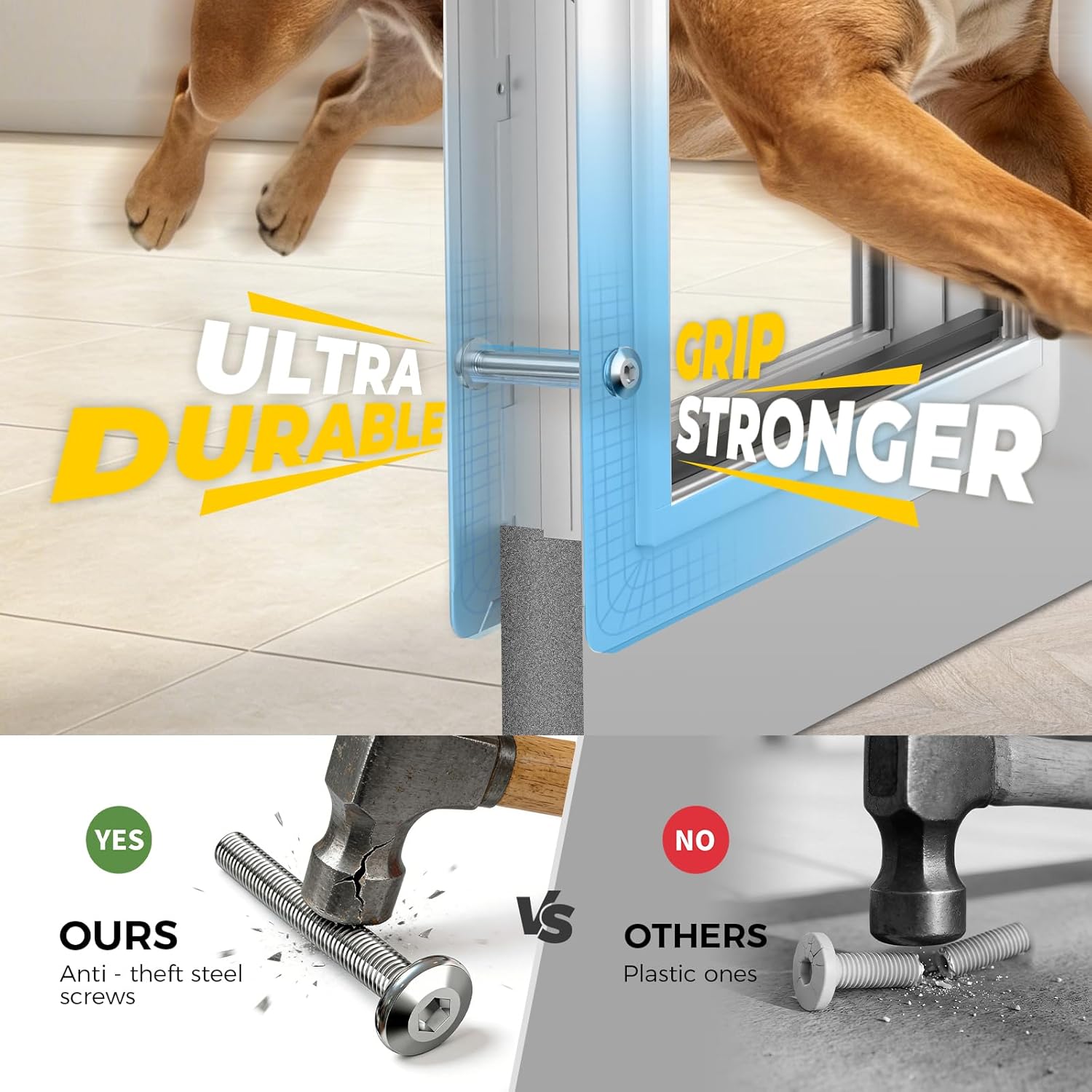 Medium Dog Door for Door,Metal Dog Door with Locking Panel,Doggie Doors for Medium Dogs with Magnetic Flap,Anti Theft Design,Fit Exterior/Interior Doors,Easy Installation(M)