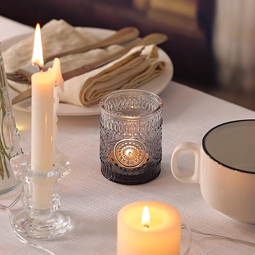 Miniatura 6 de Lanttu 12 portavelas votivas grises, candelabros de cristal para centros de mesa de boda, fiestas de cumpleaños y decoración del hogar