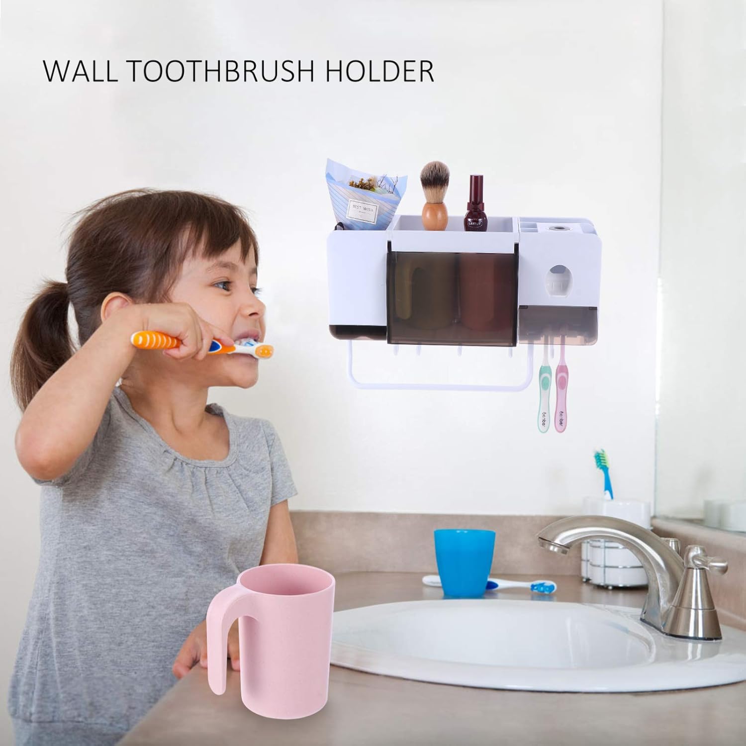 Space-Saving Toothbrush Holder Storage Set Suction Cup Mount Wall-Mounted Organizer Toothpaste Rack Bathroom Holder