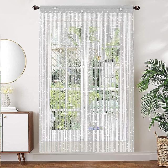 AIZESI Silver String Door Curtains Panel, Fly Screen Curtain,Doorways Divider for Window DecorativeSilver 90x200cmSilver