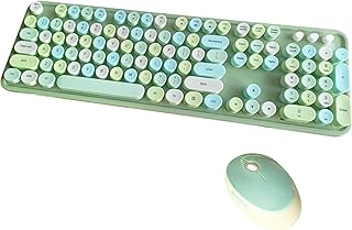Wireless Keyboard and Mouse Combo, Sweet Mixed Color Cute Keyboard, 2.4G USB Ergonomic Keyboard and Mouse Combo for Computer, Laptop, PC Desktops, (Green Mixed Style Keyboard + Mouse)