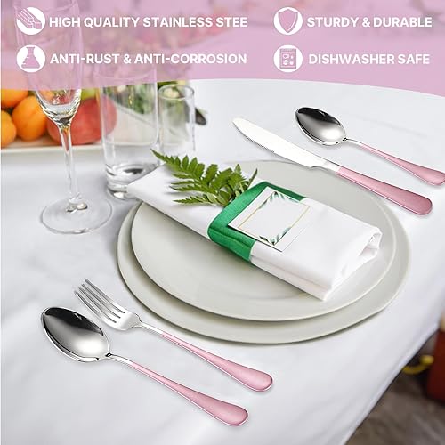 Miniatura 3 de Juego de 24 piezas de cubiertos Caliamary, juego de cubiertos de acero inoxidable Caliamary con soporte para cubiertos, cucharas, tenedores,