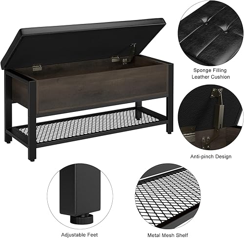 Miniatura 7 de HOSTACK Banco de Almacenamiento, Banco de Zapatos para Entrada con Caja de Almacenamiento de Apertura Abatible, Banco Otomán al Final de la Cama con