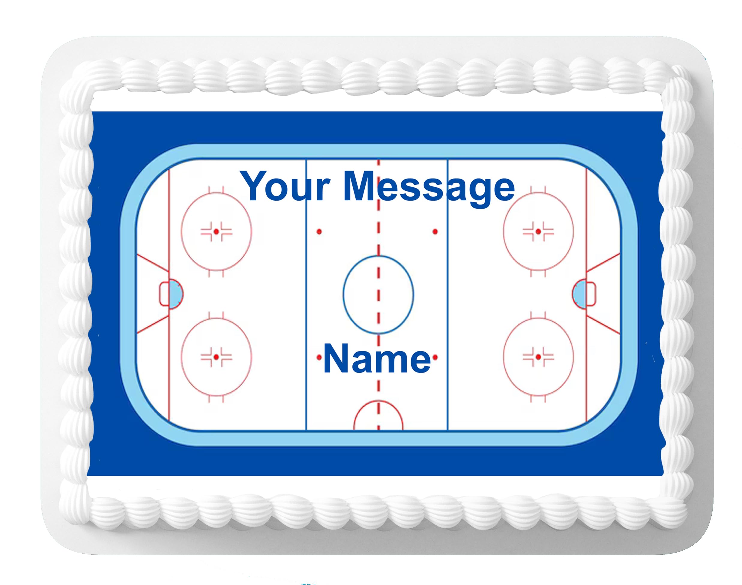 A4 PERSONALISED MESSAGE Ice Hockey Rink Wallpaper Edible Cake Topper Decoration - Great for larger cakes