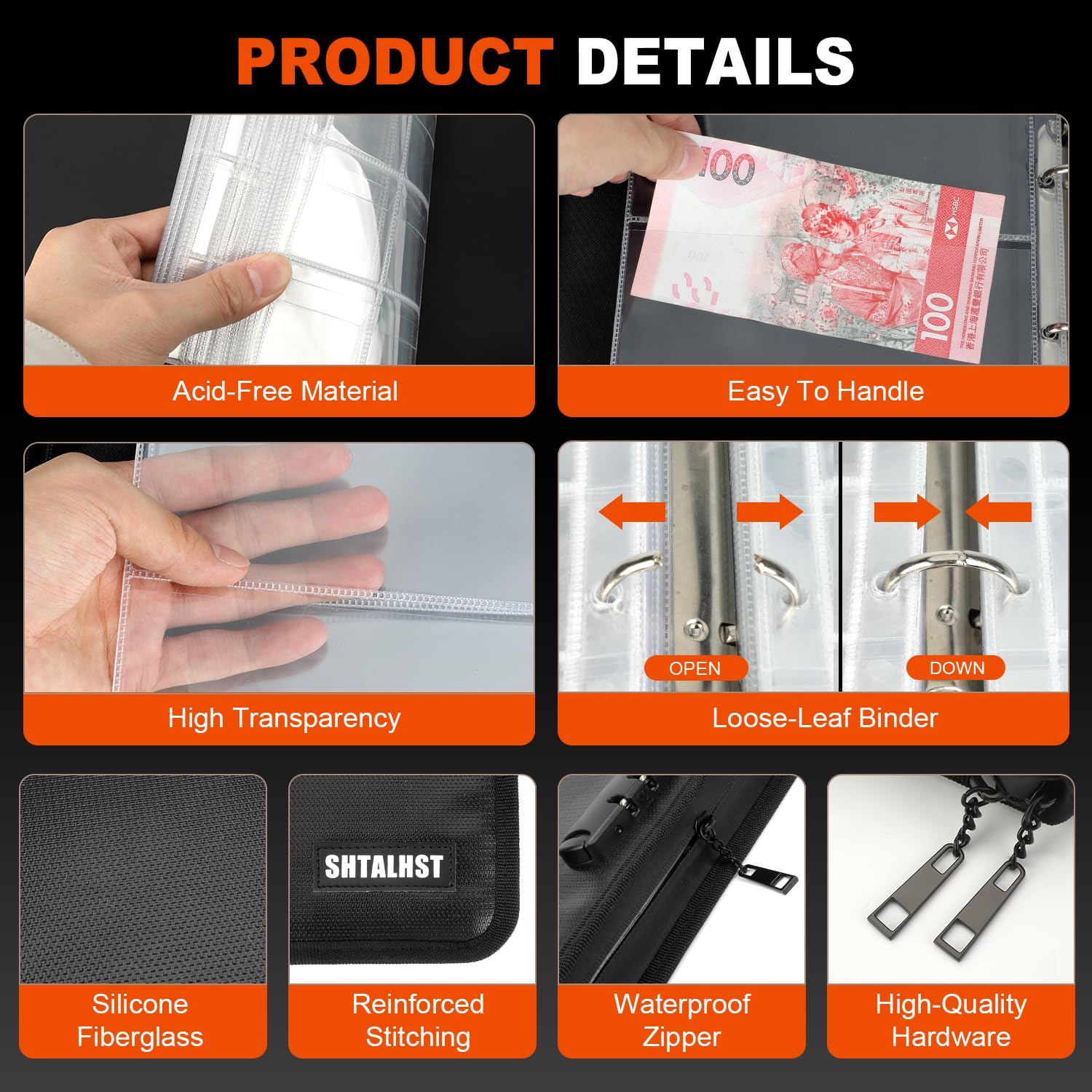 Coin Collection Book with Lock, 520 Pockets Fireproof Coin Collection Holder & 36 Sleeves Currency Storage Case, Coin Binder Organizer Album for Pennies Quarters Stamp Badges