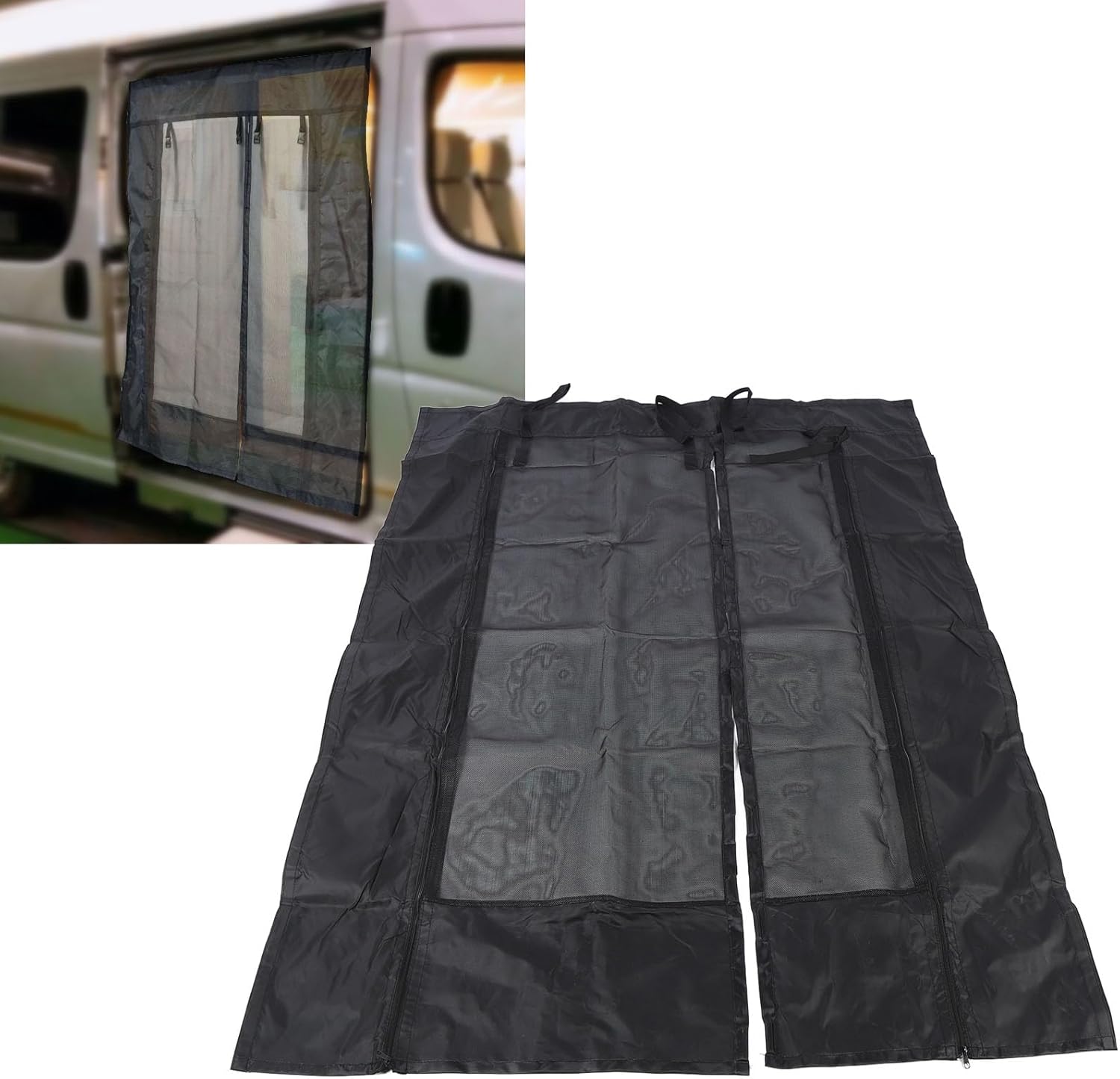 Luqeeg Breathable Mesh Fabric Foldable Magnetic Van Fly Screen 420DPA Zipper Closure, Suitable for Van Sliding Door, Camping, Travel