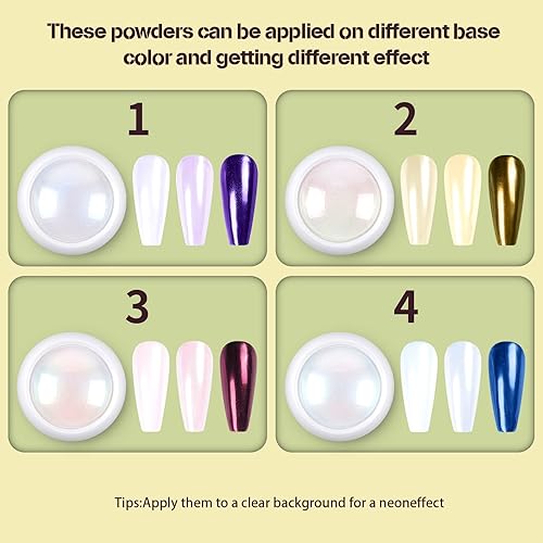 Vista 33 de Artdone Polvo de uñas cromado, efecto espejo metálico, pigmento cromado, iridiscente, aurora, brillantina, sirena, perla, kit de polvo para esmalte