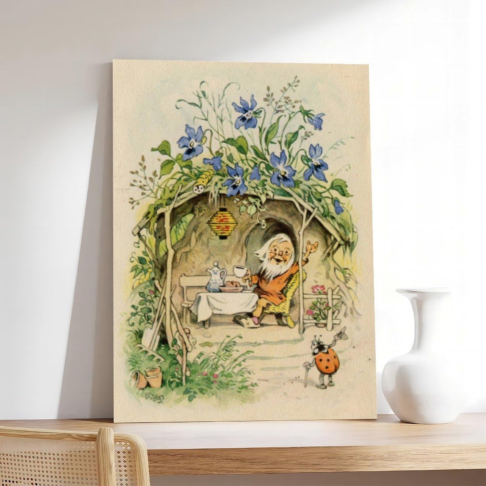 WCYB Fritz Baumgarten - Póster de cuento de hadas vintage con diseño de gnomo para colgar en la pared, 40,6 cm de largo x 61 cm de ancho