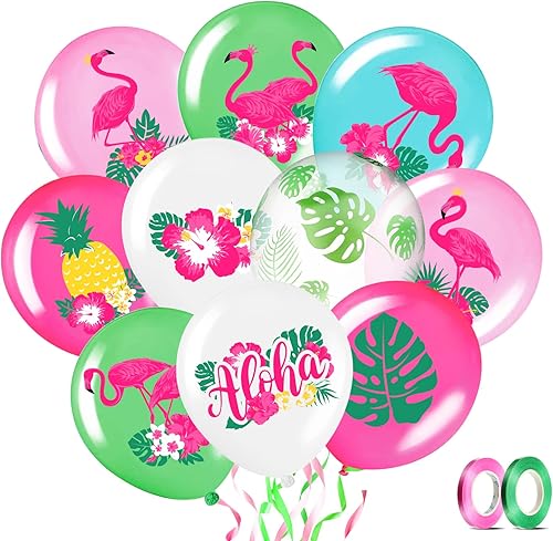 Zhanmai 50 globos hawaianos para fiestas, globos de látex Aloha Tropical Luau para fiesta hawaiana Luau, verano, playa, cumpleaños, Tiki Bar,