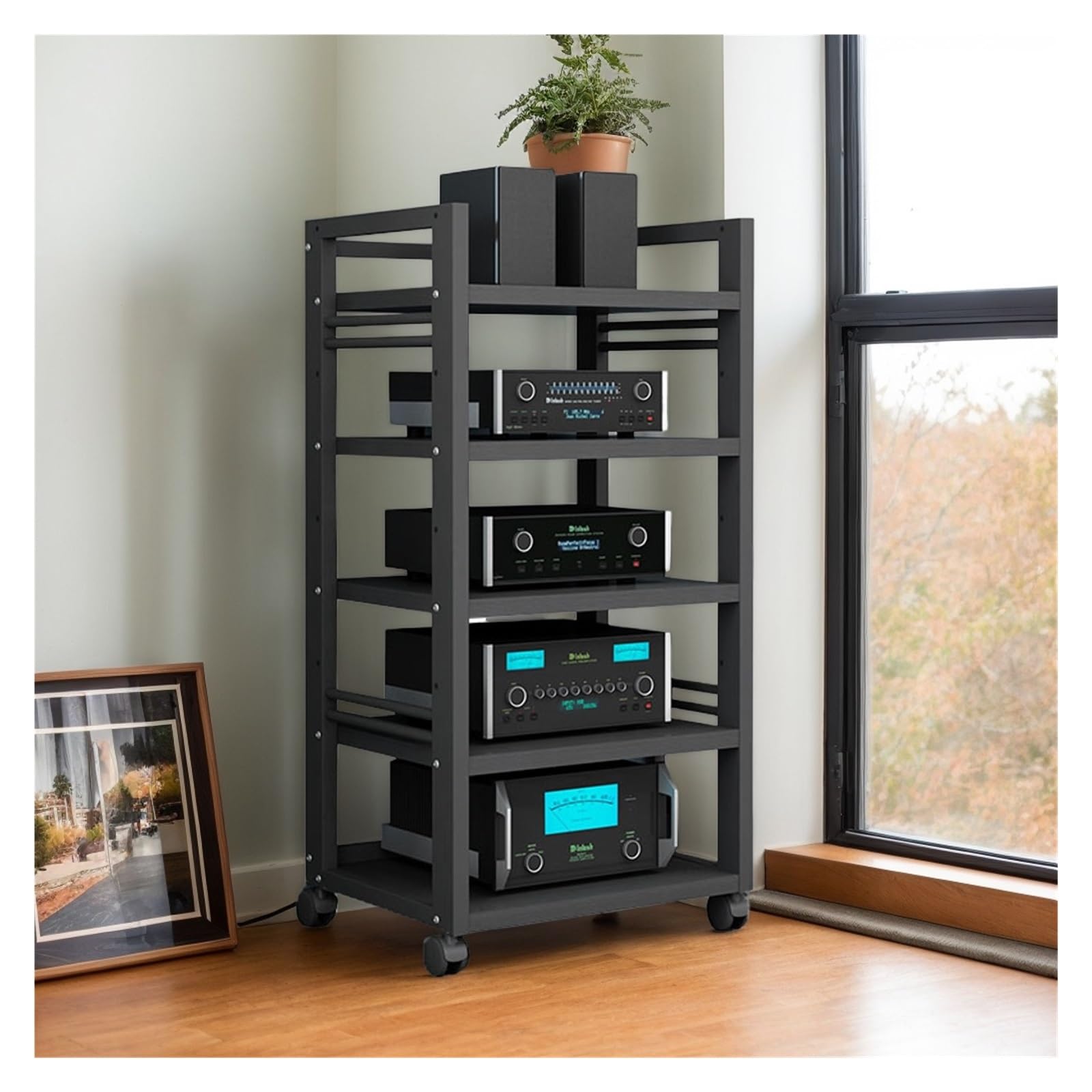 Meuble pour lecteur CD et tour audio avec étagère réglable meuble hifi noir