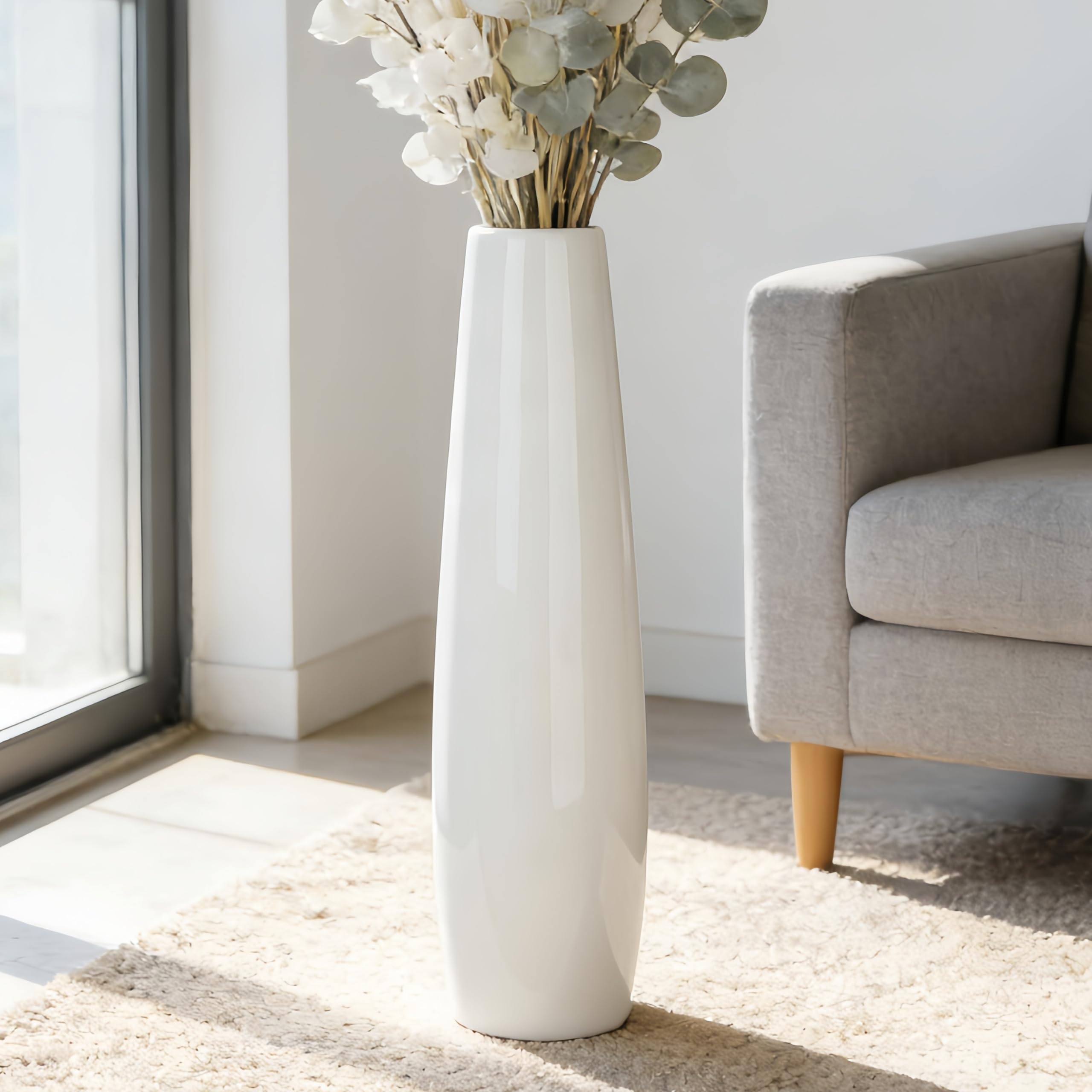 DJYY White Tall Floor Vase, 28" Ceramic Large Vase for,Glossy Glaze，Large Decorative for Living Room, Dining， Office， Wedding Gift
