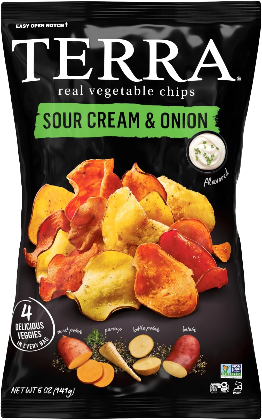 Terra Vegetable Chips, Sour Cream & Onion, 5 oz (Pack of 6)