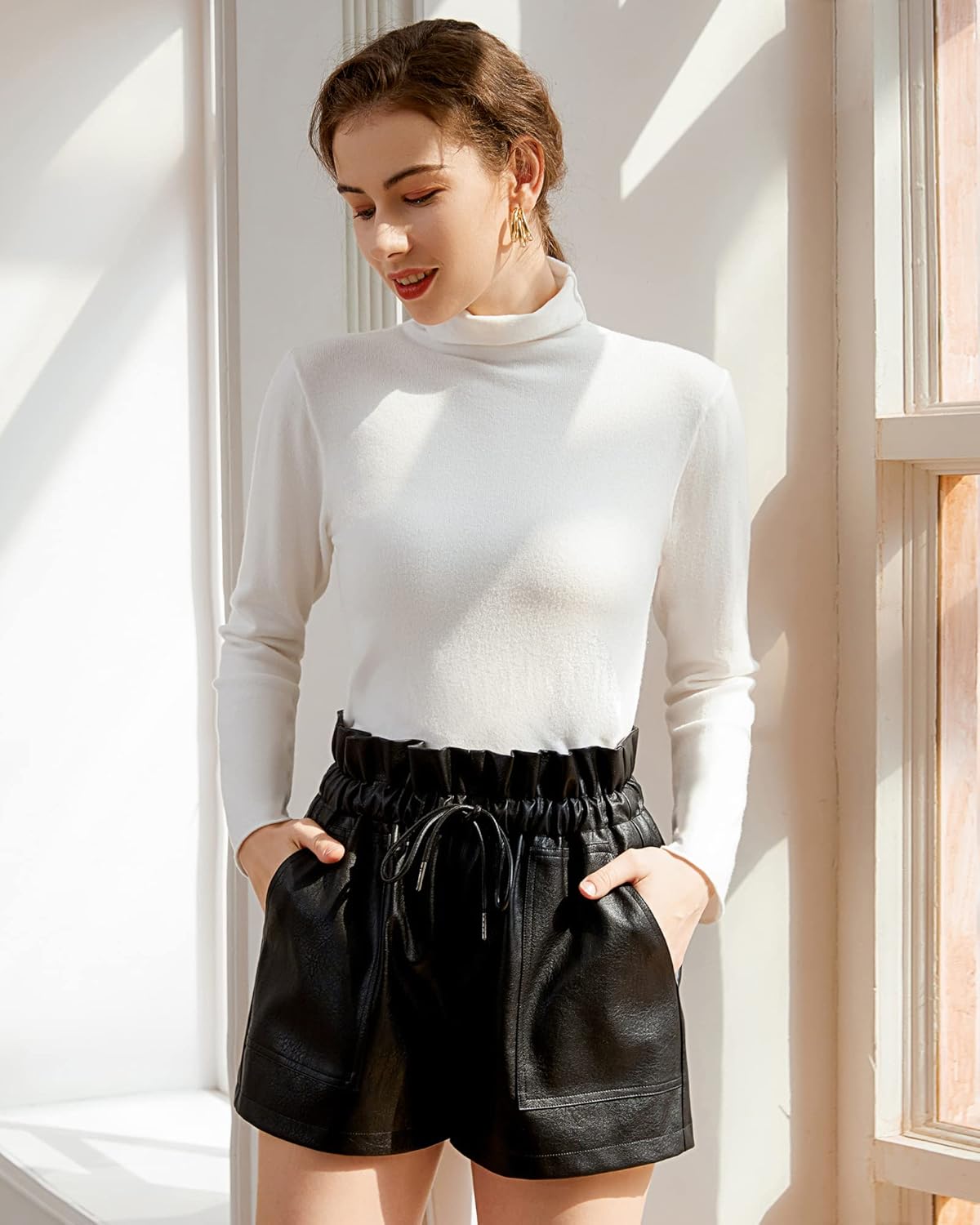 QIANXIZHAN Women's Leather Shorts, Faux High Waisted Wide Leg Sexy Shorts SP - Image 5